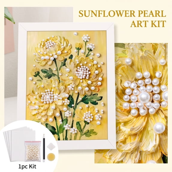 Sunflower Autumn Pearl Bead DIY Painting Set, Complete Handmade Canvas Art Kit for Beginner Seasonal Wall Decor, 47 x 67 IN