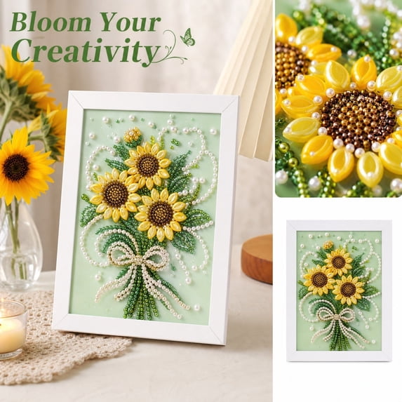 Sunflower Autumn Pearl Bead DIY Painting Set, Complete Handmade Canvas Art Kit for Beginner Seasonal Wall Decor, 47 x 67 IN