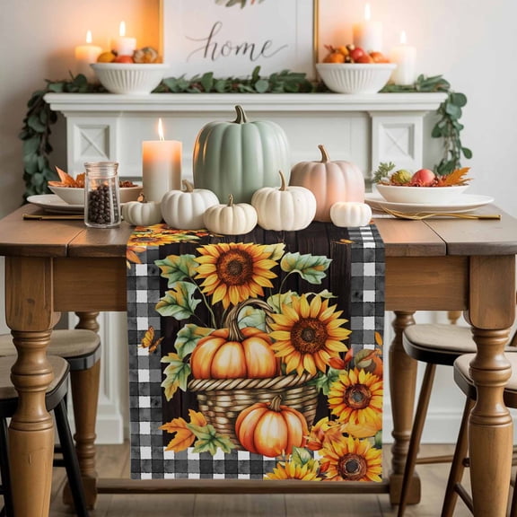 Sunflower Autumn Table Runner, Autumn Thanksgiving Kitchen Dining Table Decoration for Home Party Decor 13x48 Inches