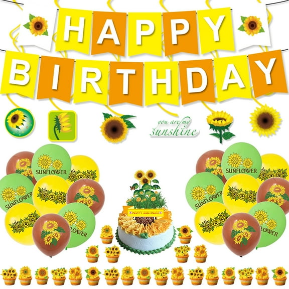 Sunflower Baby Shower Decorations for Girl,Gender Neutral or Boy Baby Shower Balloons Happy Birthday Banner Cake Topper Cupcake Toppers Hanging Swirls for Summer Themed Birthday Party Favor Supplies