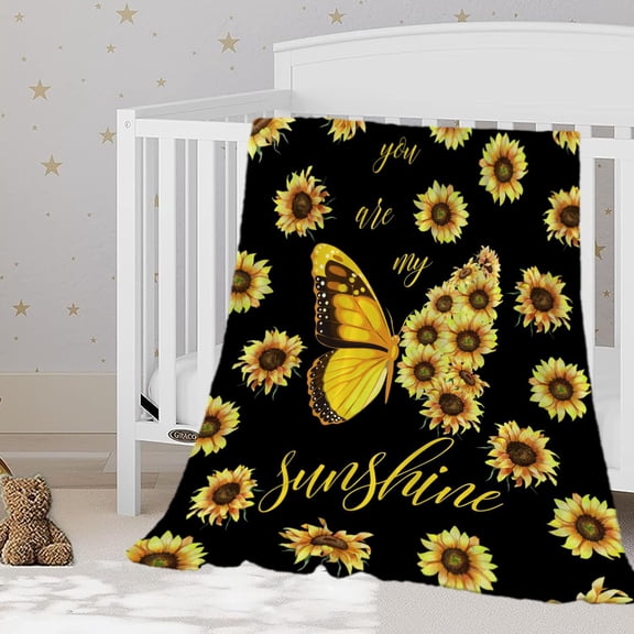 Sunflower Baby Throw Blanket Small Yellow Floral Butterfly Blanket Gift for Toddler Swaddle Crib Kids Soft Fuzzy Plush Fleece Blankets Spring Summer Flower Decorative Blanket 30x40