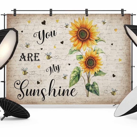 Sunflower Backdrop for Photography, Bee Sunshine Farmhouse Vintage Old Newspaper Photo Backdrop Portrait Background Party Banner Photo Backgrounds for Studio Booth Props, 7x5ft