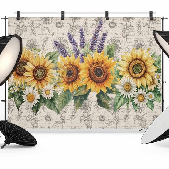 Sunflower Backdrop for Photography, Fabric Photo Background Backdrop, Summer Botanical Lavender Farmhouse Photo Booth Background for Portrait Photoshoot Video Wedding Studio Decoration Banner 8x6ft