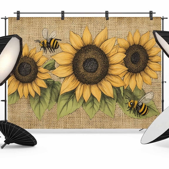 Sunflower Backdrop for Photography, Fabric Photo Background Backdrop, Yellow Summer Flower Vintage Photo Booth Background for Portrait Photoshoot Video Wedding Studio Decoration Banner 8x6ft