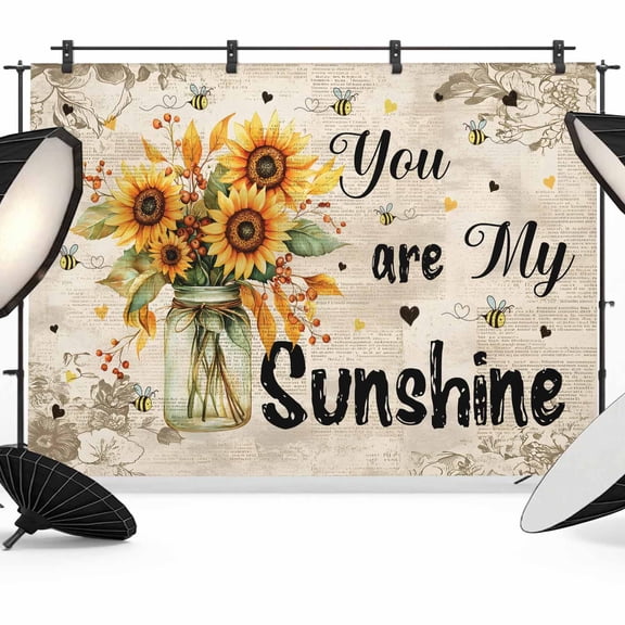 Sunflower Backdrop for Photography, You Are My Sunshine Yellow Floral Bee Retro Rustic Photo Backdrop Portrait Background Party Banner Photo Backgrounds for Studio Booth Props, 12x8ft