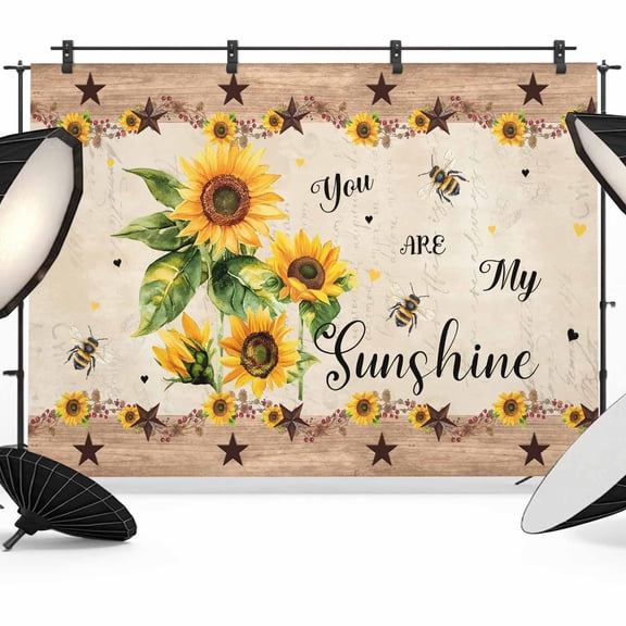 Sunflower Backdrop for Photoshoot,Photography Photo Studio Background Wall Backdrop,Botanical Summer Farmhouse Country Texas Star Back Drop Banner Panel for Portraits Wedding Live Streaming 8x6Ft