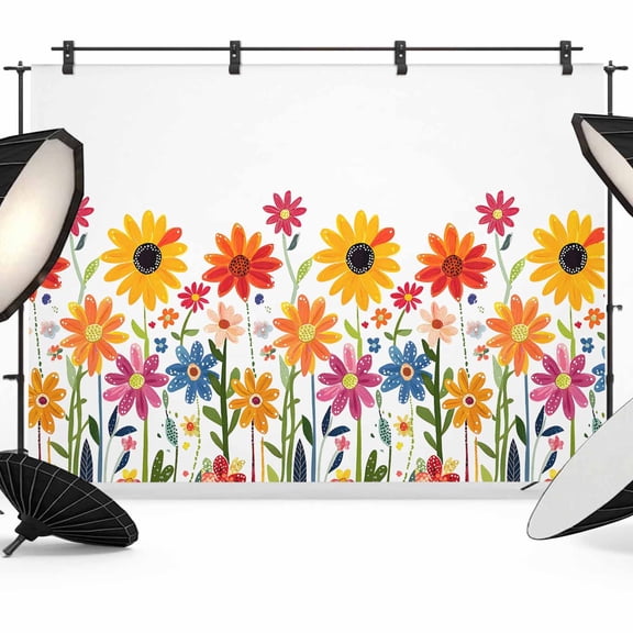 Sunflower Backdrop for Photoshoot,Photography Photo Studio Background Wall Backdrop,Spring Floral Colorful Summer Botanical Back Drop Banner Panel for Portraits Wedding Party Live Streaming 7x5Ft