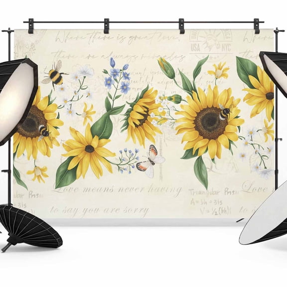 Sunflower Backdrop for Photoshoot,Photography Photo Studio Background Wall Backdrop,Vintage Beige Bee Farm Botanical Flower Back Drop Banner Panel for Portraits Wedding Party Live Streaming 7x5Ft