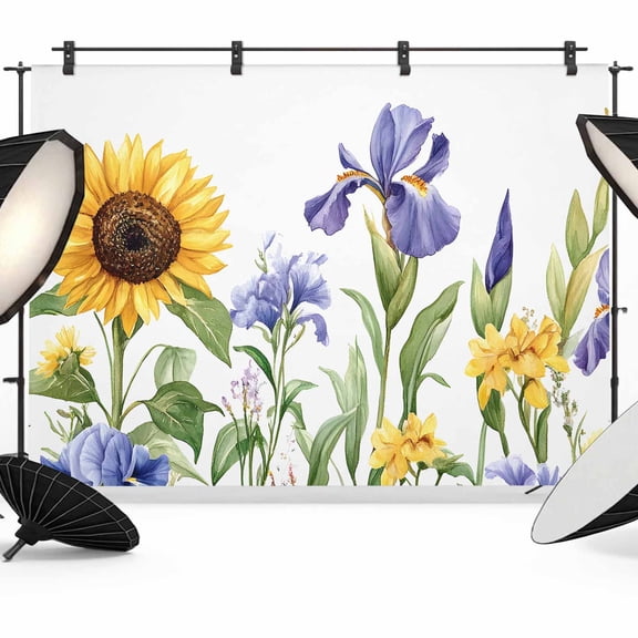 Sunflower Backdrop for Photoshoot,Photography Photo Studio Background Wall Backdrop,Yellow Purple Summer Botanical Rustic Back Drop Banner Panel for Portraits Wedding Live Streaming Decor 12x8Ft