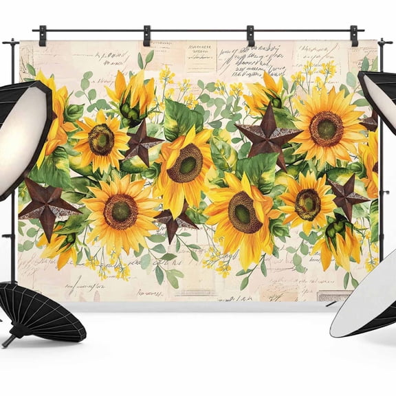 Sunflower Backdrop for Photoshoot,Photography Photo Studio Background Wall Backdrop,Yellow Spring Floral Summer Botanical Rustic Back Drop Banner Panel for Portraits Wedding Live Streaming 8x6Ft