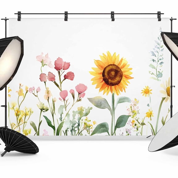 Sunflower Backdrop for Photoshoot, Photography Photo Studio Background Wall Backdrop, Yellow Summer Botanical Country Back Drop Banner Panel for Portraits Wedding Party Live Streaming Decor 7x5Ft