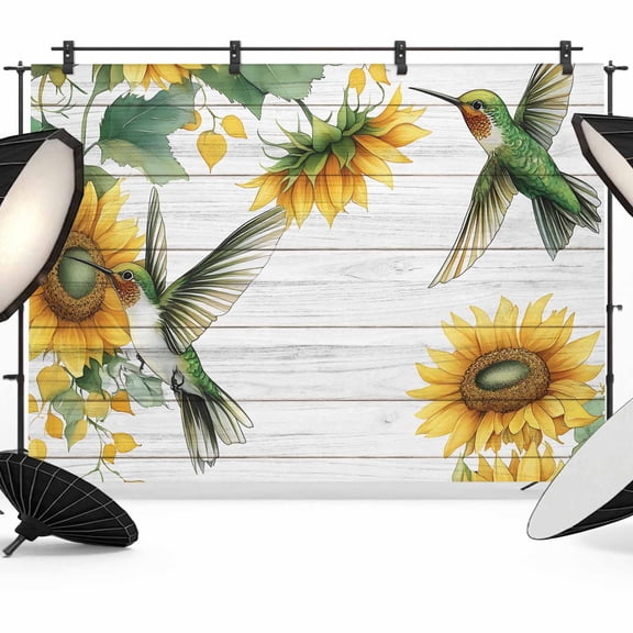 Sunflower Backdrop for Photoshoot, Photography Photo Studio Background Wall Backdrop, Yellow Summer Botanical Hummingbird Back Drop Banner Panel for Portraits Wedding Live Streaming Decor 12x8Ft