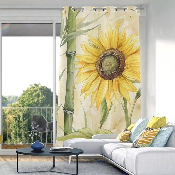 Sunflower Bamboo Blackout Curtain Panels Drapes Privacy Assured with Light Filtering Curtains for Living room Bedroom Bathroom Window