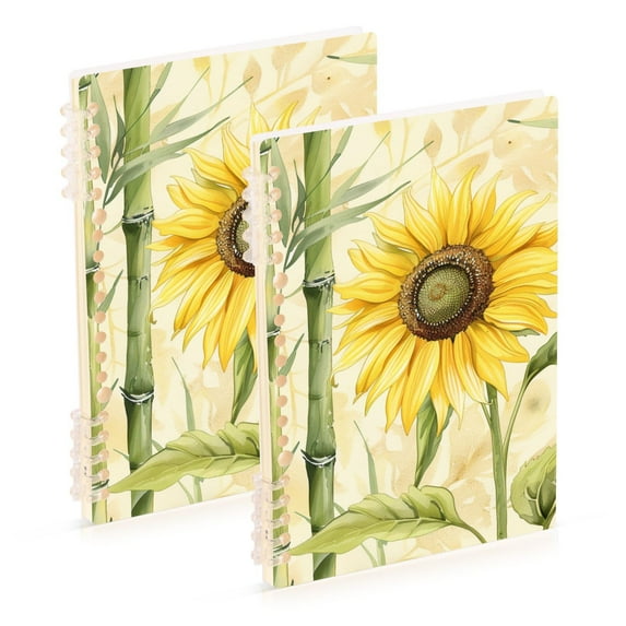 Sunflower Bamboo Ring Binder Notebook Journey Note Diary College Ruled Spiral Notebook Study Loose Leaf Paper A5 60 Pages
