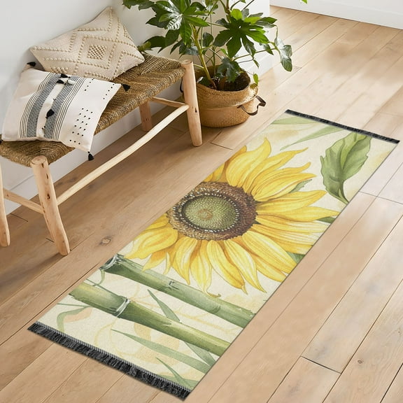 Sunflower Bamboo Runner Rug Machine Washable Area Rugs Carpet Non Slip Entryway Mat for Bedroom Entryway Front Door