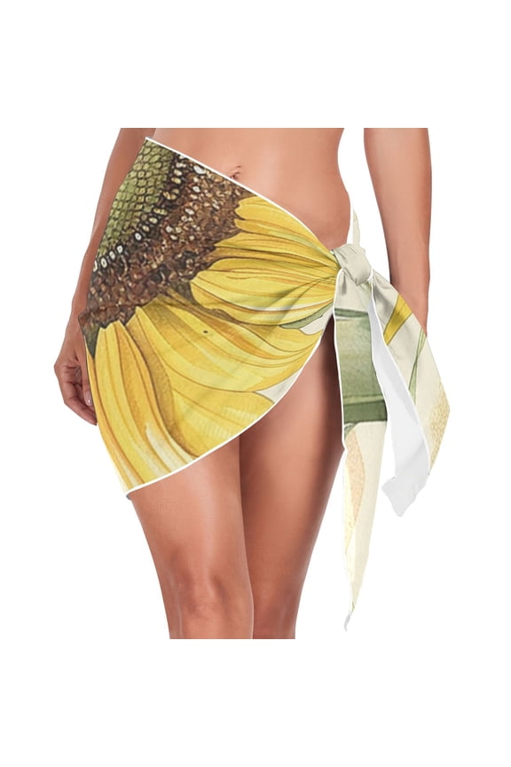 Sunflower Bamboo Women Coverups Beach Cover Up Chiffon Swimsuit Bikini Wrap Short Skirt Beach Slit Tie Waist