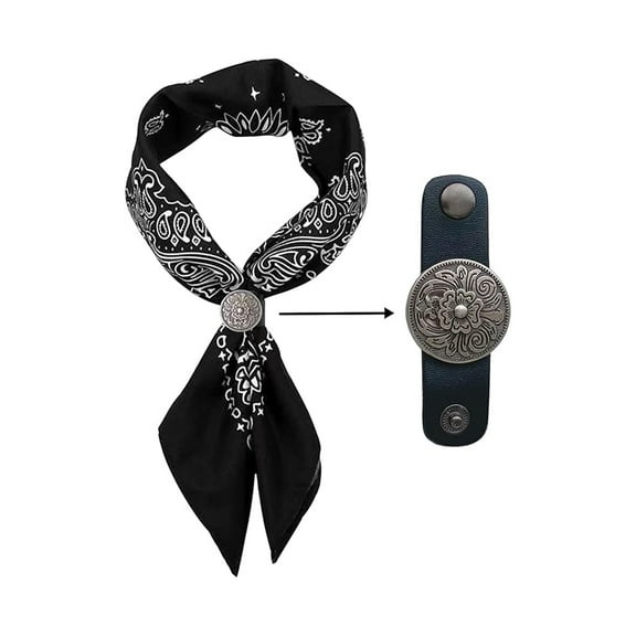 Sunflower Bandana Scarf & Metal Ring Set , Western Antique Paisley Design, Lightweight Fashion Accessory Gift for Unisex