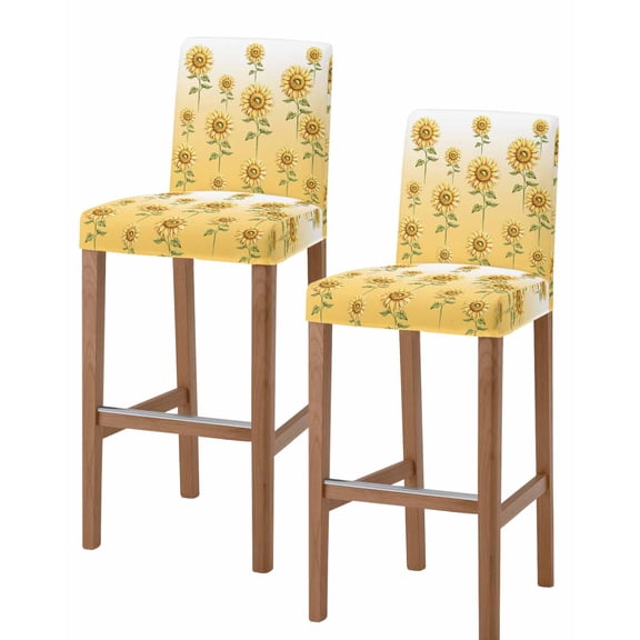 Sunflower Bar Stool Covers - Stretch Dining Chair Covers Set of 2, Watercolor Yellow Flower Gradient Plant Bar Chair Cover Removable Counter Stool Pub Chairs Slipcovers Protectors for Kitchen/Cafe