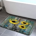 thumbnail image 1 of Sunflower Bath Rug, Teal Blue Butterfly on Vintage Rustic Plants Country Wood Bath Mat, Waterproof Non Slip Bathroom Decor 19X31 Inch, 1 of 1