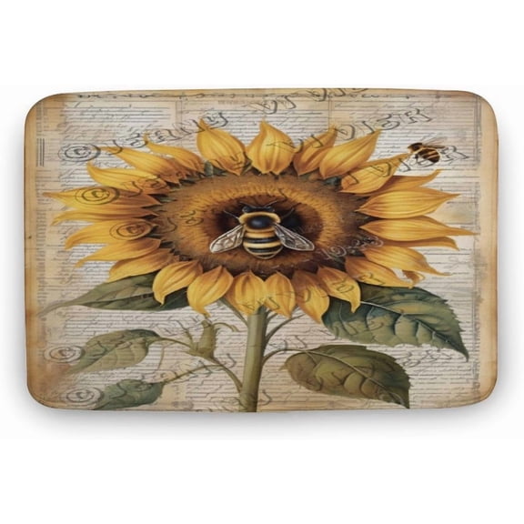 Sunflower Bath Rug for Flower Lovers, Soft Plush Microfiber Absorbent Non-Slip Mat for Bedroom, Patio, or Bathroom, 16 x 24 in