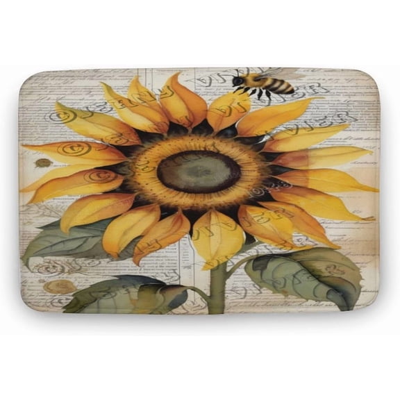 Sunflower Bath Rug for Flower Lovers, Soft Plush Microfiber Non-Slip Mat for Bedroom, Patio, or Bathroom, 16 x 24 in