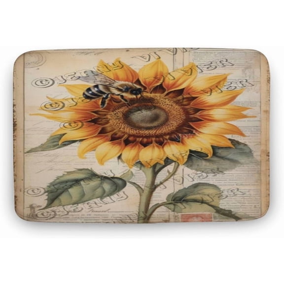 Sunflower Bathroom Bath Rug for Flower Lovers, Soft Plush Microfiber Absorbent Non-Slip Floor Mat, 16 x 24 in