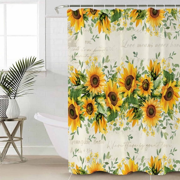 Sunflower Bathroom Curtain 72 Inch Shower Stall Curtain with Hooks, Country Botanical Yellow Green Floral Leaf Waterproof Polyester Bath Curtain Washable Bathtub Curtain 36''x 72''