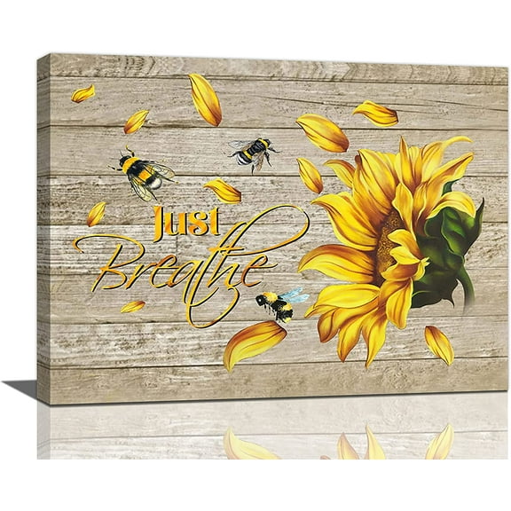 Sunflower Bathroom Decor Wall Art Canvas Painting Prints Rustic Farmhouse Sunflower Bee Pictures Wall Decor Contemporary Artwork Home Decor for Bathroom Bedroom Living Room 16"x12"
