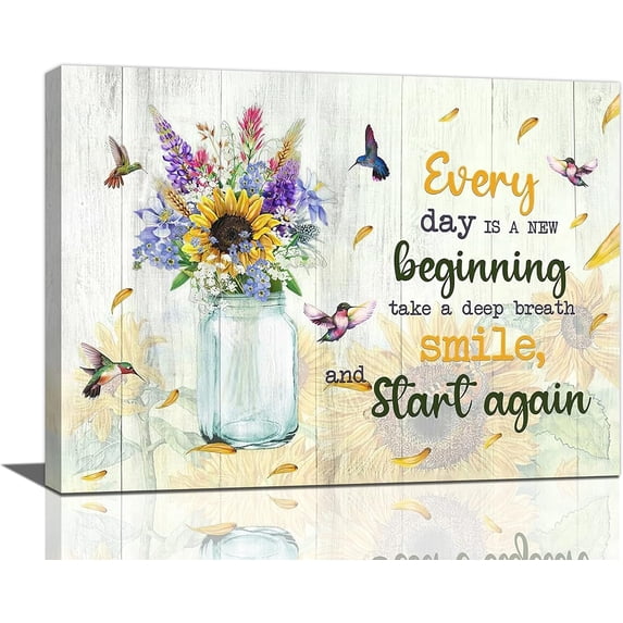 Sunflower Bathroom Decor Wall Art Rustic Country Sunflower Hummingbirds Canvas Prints Inspirational Quotes Pictures Wall Decor Modern Artwork Home Decor for Living Room Bedroom Bathroom 16"x12"