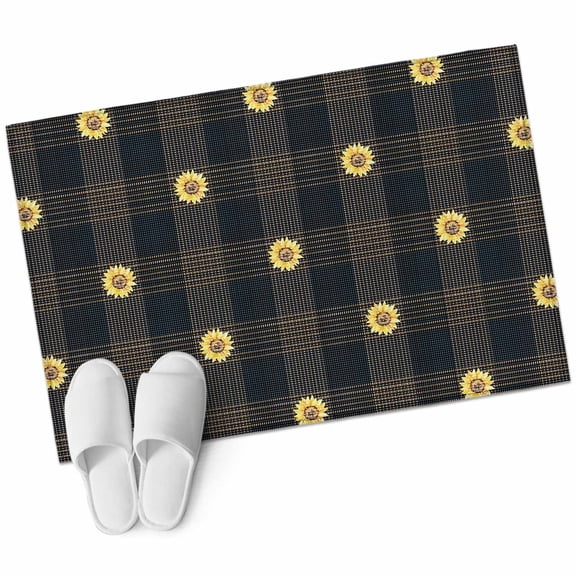 Sunflower, Bathroom Mat 2x3 FT, Non Slip Small Kitchen Mat, Gradual Geometric Abstract Modern Black Washable Soft Backed Front Door Throw Rug Non-Shedding Indoor Outdoor Doormat for Entryway Sink