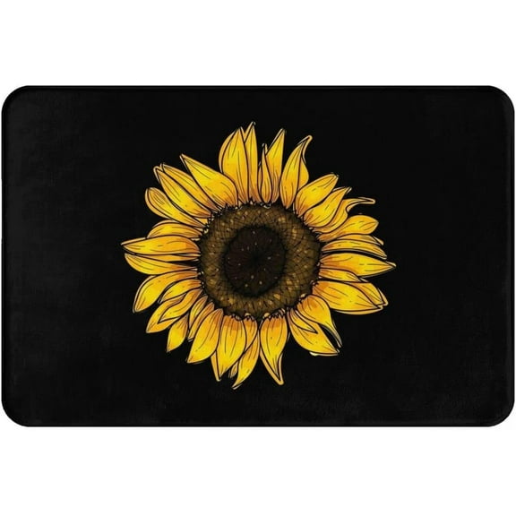 Sunflower Bathroom Rug Bath Decor Accessories, Black and Yellow Flower Floral Sunflower Bath Mat, Non Slip Soft Flannel Bath Rug Entryway Doormat for Living Room Bedroom Kitchen Home 16 X 24 in -Small