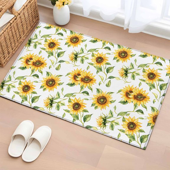 Sunflower Bathroom Rug Washable 2x3 Entryway Rug Non Slip Farmhouse Flowers Summer Botanical Front Door Mat Low Pile Indoor Doormat Throw Floor Carpet for Kitchen Bedroom Entrance