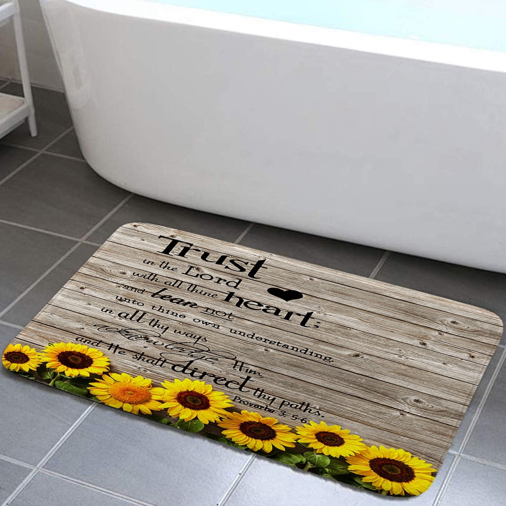 Sunflower Bathroom Rugs Rustic Farmhouse Bath Mat Soft Flannel Small Bath Rugs Bathroom Decor ...