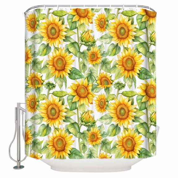 Sunflower Bathroom Shower Curtains with 12 Hooks Polyester Waterproof Shower Curtain for Stalls and Bathtubs Farmhouse Summer Botanical Watercolor Decorative Bathroom Privacy Curtain 36x72 Inches