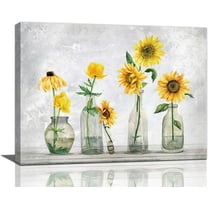 Sunflower Bathroom Wall Art Farmhouse Sunflowers Pictures Wall Decor Rustic Country Floral Flower Canvas Print Painting Framed Modern Home Artwork Decorations For Bathroom Bedroom Office 16"x12"