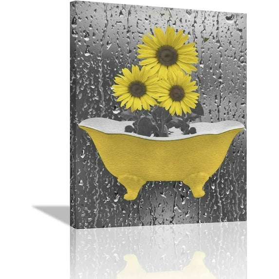 Sunflower Bathroom Wall Art Yellow Gray Bathroom Framed Canvas Wall Art Sunflowers in Bathtub Wall Decor Modern Decorative Bath Home Decor Matted Floral Picture for Bedroom Living Room 12x16 inch