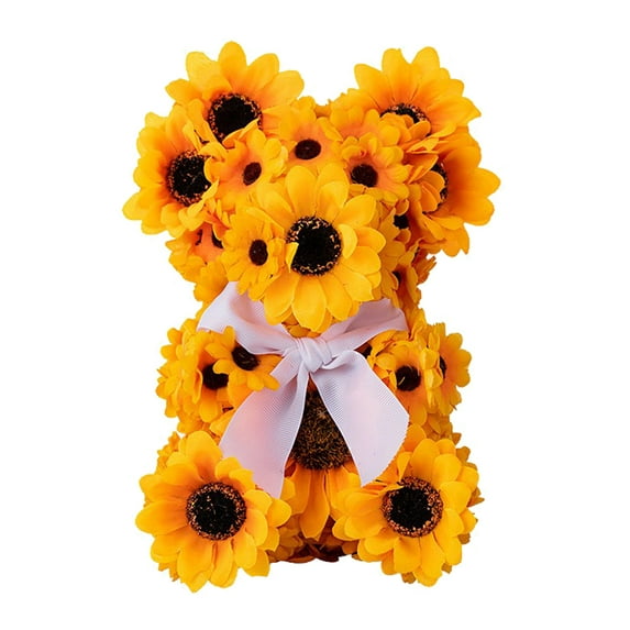 Sunflower Bear Plush Stuffed Animal Toys Graduation Animal Toys Decor Fake Sunflower Bear Statue Stuffed Bear Toy