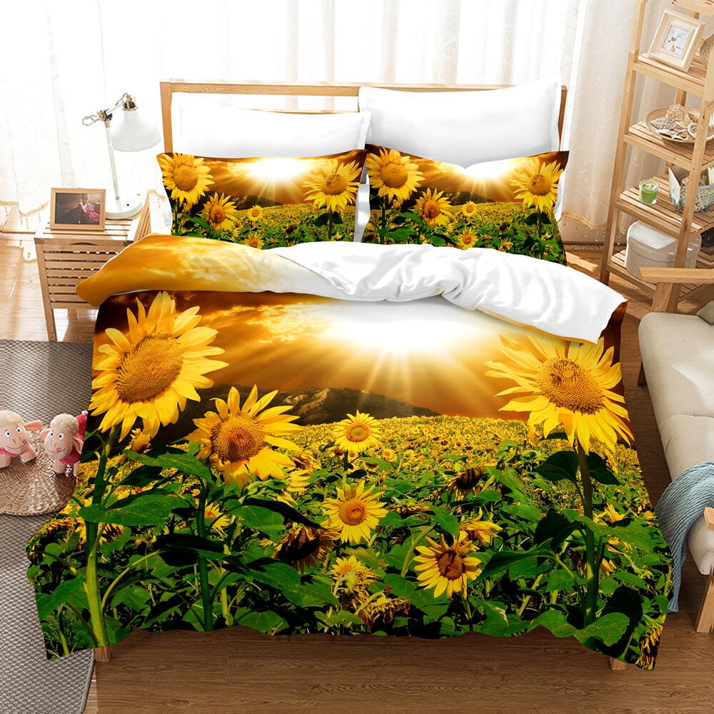 Sunflower Bedding Full Size, Garden Floral Set for Girls Kids Teens