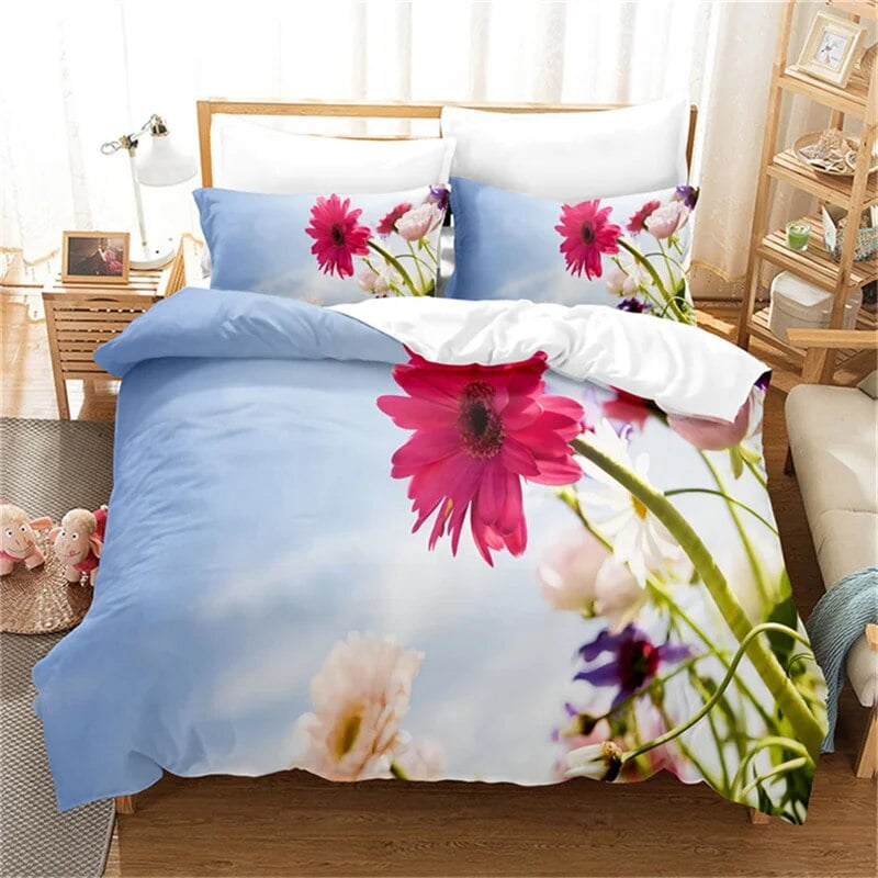 FANSU Kids Girls Boys Duvet Cover 2 Piece Bedding Set, 3D Sunflower Print Children Quilt Cover & Pillow Set For Nursery Toddler Cot Single Size Bed (Daisy,120x150cm+40x60cm