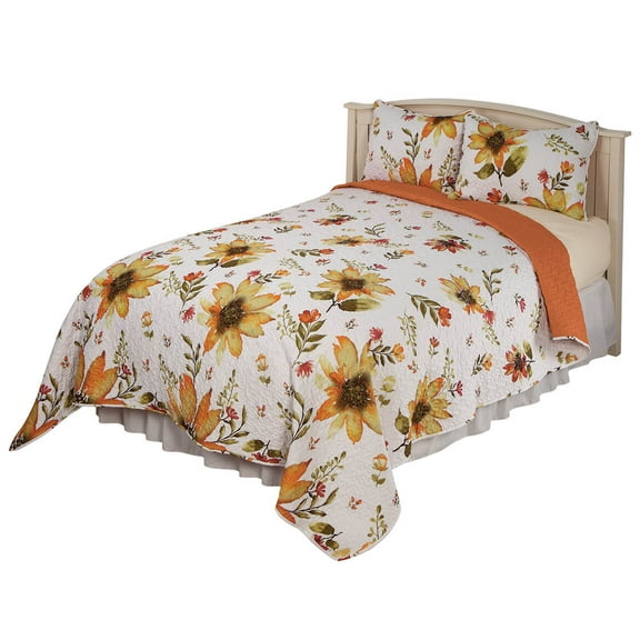 Sunflower Bedspread 3 Piece Set, Made with 100% Polyester, Home Décor, Bedding - Full Queen Size, by OakRidgeTM