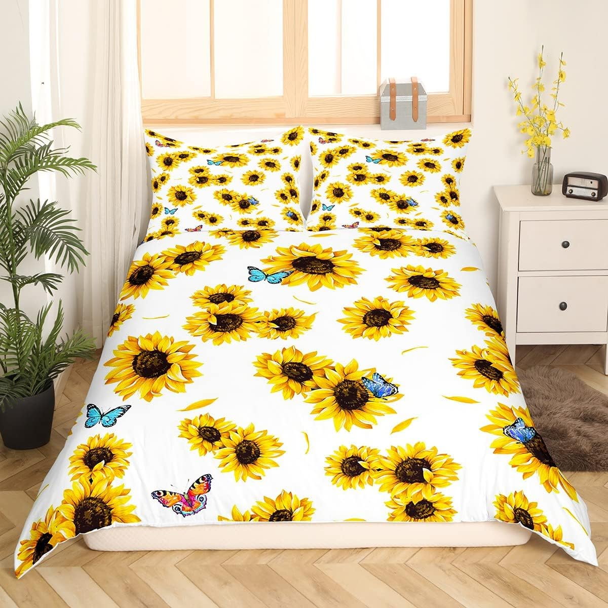 Sunflower Bedspread Cover King Size 3pcs Sunflowers Bedding Set With