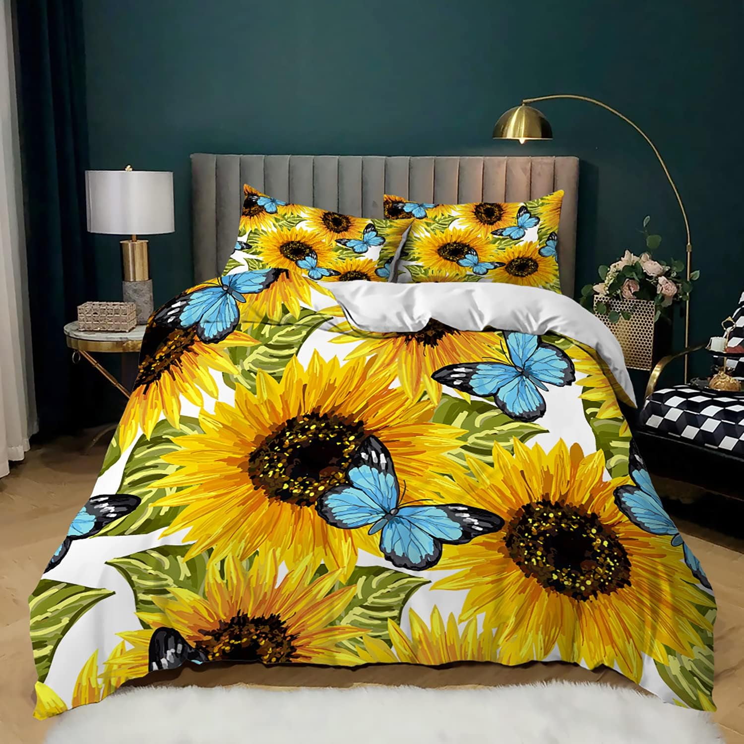 Sunflower Bedspread Cover King Size 3Pcs Sunflowers Bedding Set with