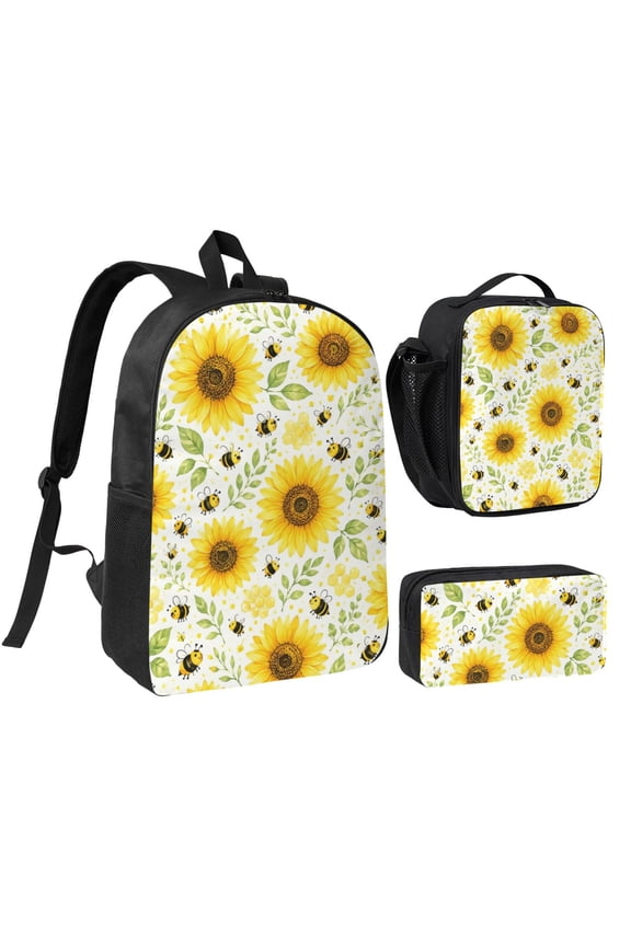 Sunflower Bee Backpack Set 3pc Including Backpack, Lunch Bag and Pen Bag Combination