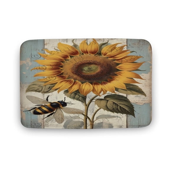 Sunflower & Bee Bath Mat for Bathroom, Bathroom Mats Rugs No Slip,Washable Cover Floor Rug Carpets Floor Mat Bathroom Decorations 16"x24" for Kitchen Bedroom Indoor