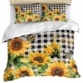 thumbnail image 1 of Sunflower Bee Bedding 3 Piece Duvet Cover Set Full Size, Black Buffalo Plaid Botanical Leaf Floral Soft Microfiber Comforter Cover with Zipper Closure & Pillowcases, FadeResistant Quilt Cover, 1 of 9