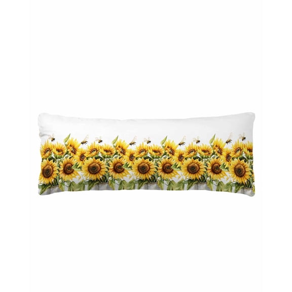 Sunflower Bee Body Pillow Cover 20 x 54 Inch Decorative Pillow Cover Watercolor Yellow White Summer Spring Lumbar Pillowcase Seasonal Rectangle Cushion Case for Couch Sofa Bed Living Room