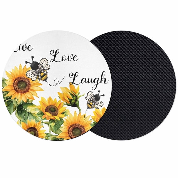 Sunflower Bee Coasters Set of 2, Vintage Yellow Floral Farmhouse Watercolor Absorbent Coasters for Drinks, Coaster for Bar Office Dining Coffee Table Accessories Decor, Non Slip Round Desk Coaster