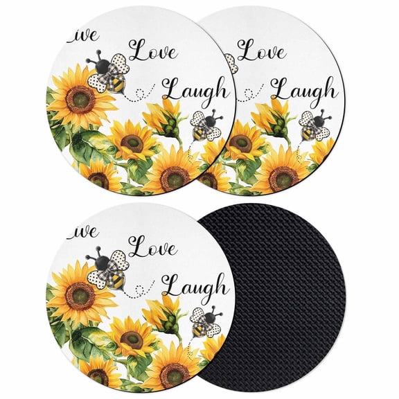 Sunflower Bee Coasters Set of 4, Soft Absorbent Coasters for Drinks, Vintage Yellow Floral Farmhouse Watercolor Non-Slip Cup Coaster Mat with Rubber Bottom for Home Kitchen Coffee Bar Table Decor 4"