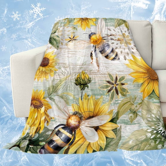Sunflower Bee Cooling Blanket for Hot Sleepers, Soft Breathable Cool Summer Blanket for Night Sweats, Vintage Summer Botanical Farmhouse Lightweight Ice Silk Sofa Throw Blankets All Season 30"x40"