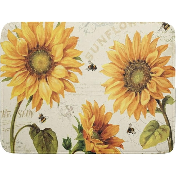 Sunflower Bee Dish Drying Mat for Kitchen Counter Decor 18x24 Inch Floral Absorbent Reversible Microfiber Dish Drying Pad Flower Dish Drainer Rack Mats for Coffee Bar